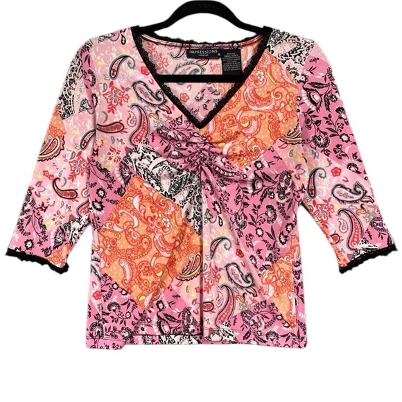 Vintage Impressions Y2K Paisley Cinched Lace Slinky Knit Womens Size Small Pink - Picture 1 of 11